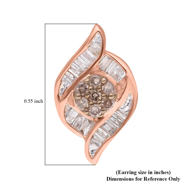 Natürliche Champagner Diamant, weiße Diamant Ohrringe, 925 Silber Roségold Vermeil ca. 0.33 ct image number 5