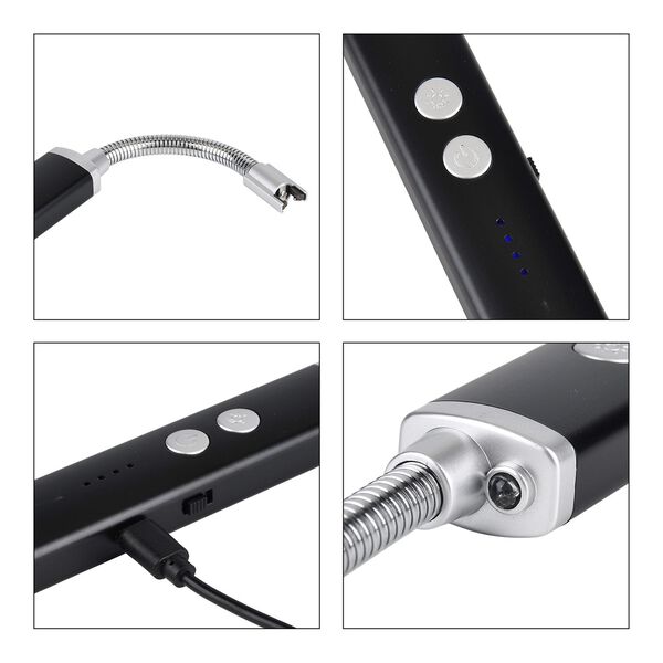 Elektronisches USB-Feuerzeug mit Taschenlampe, wiederaufladbar per USB, 24x2.6x1.8 cm, Schwarz image number 7