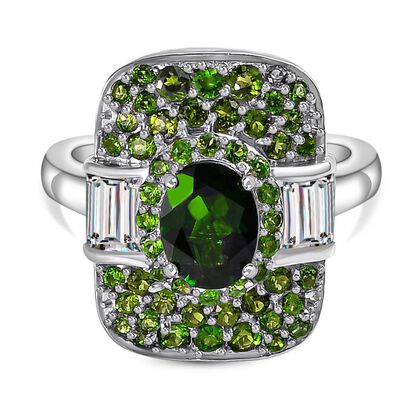 GP Art Déco Kollektion - Natürlicher Chromdiopsid, Zirkon und blauer Saphir-Ring - 3,47 ct.
