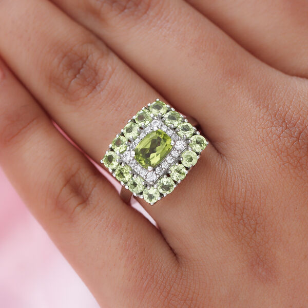 Nat&uuml;rlicher Peridot und Zirkon-Ring, 925 Silber platiniert  ca. 3,22 ct image number 3