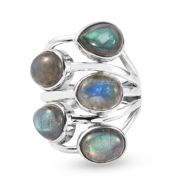 Labradorit Ring 925 Silber platiniert (Gr&ouml;&szlig;e 16.00) ca. 8,51 ct