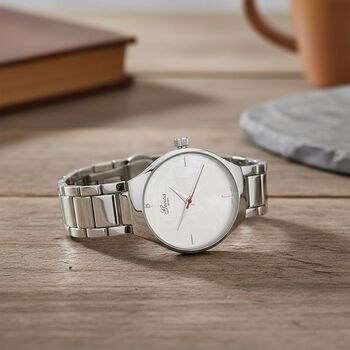 GENOA - Wei&szlig;er Diamant Uhr mit Japanisches Uhrwerk, 3 ATM Wasserdicht, 316L Edelstahl, Silber