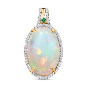 AAAA Natürlicher, äthiopischer Welo Opal, Diamant und kolumbianischer Smaragd-Anhänger in 585 Gold - 8,98 ct.