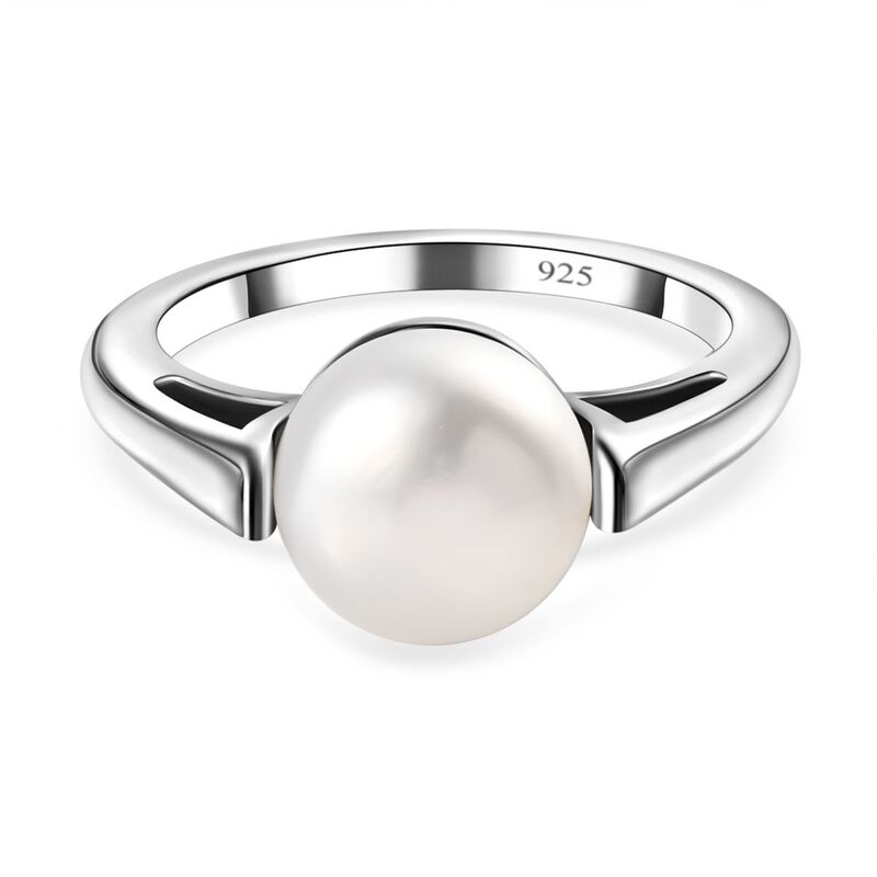 Drilled Süßwasser Perle Ringe 925 Silber platiniert (Größe 20.00) image number 0