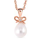Weiße Süßwasser Perle, Weißer Zirkonia Anhänger mit Kette, 925 Silber rosévergoldet