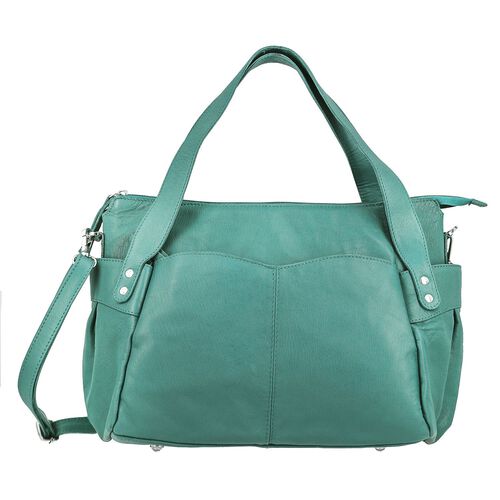 100% Echtleder Weekender Reisetasche mit RFID-Schutz, Blaugrün image number 0