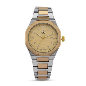 STRADA - Armbanduhr mit japanischem Uhrwerk und Datumsanzeige, Legierungsgehäuse  Sandstrahleffekt, bicolor, Goldfarben