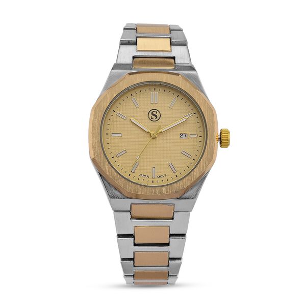 STRADA - Armbanduhr mit japanischem Uhrwerk und Datumsanzeige, Legierungsgehäuse  Sandstrahleffekt, bicolor, Goldfarben image number 0