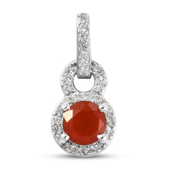 Mexikanischer Kirschfeuer Opal und Zirkon Anh&auml;nger 925 Silber platiniert