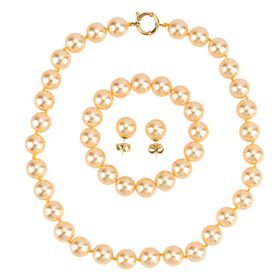 3er-Set goldenes Muschelkernperle Schmuckset