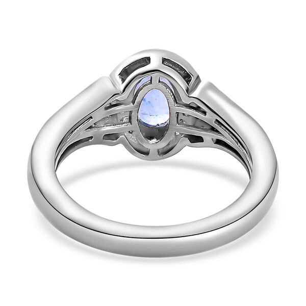 Blauer Ceylon-Saphir, Weißer Zirkon Ring, 925 Silber platiniert (Größe 18.00) ca. 1.42 ct image number 6