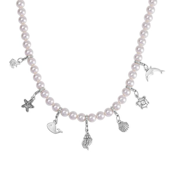 Weiße Muschelkernperle Halskette ca. 50 cm Legierung Schwarz oxidiert image number 3