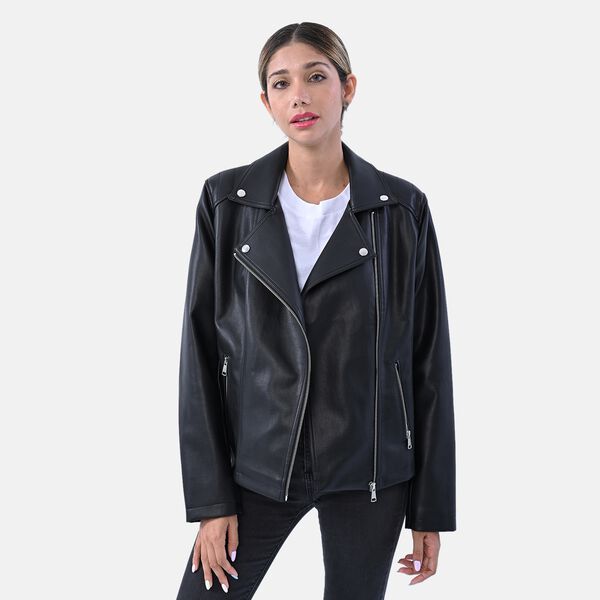 LA MAREY: Jacke aus Kunstleder, Schwarz  image number 0