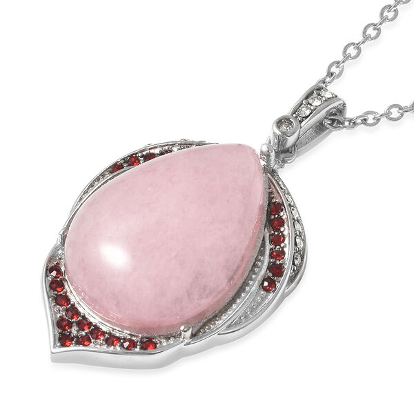 Rosenquarz und weißer Kristall-Anhänger mit Kette, 50 cm, Edelstahl ca. 17,40 ct image number 3