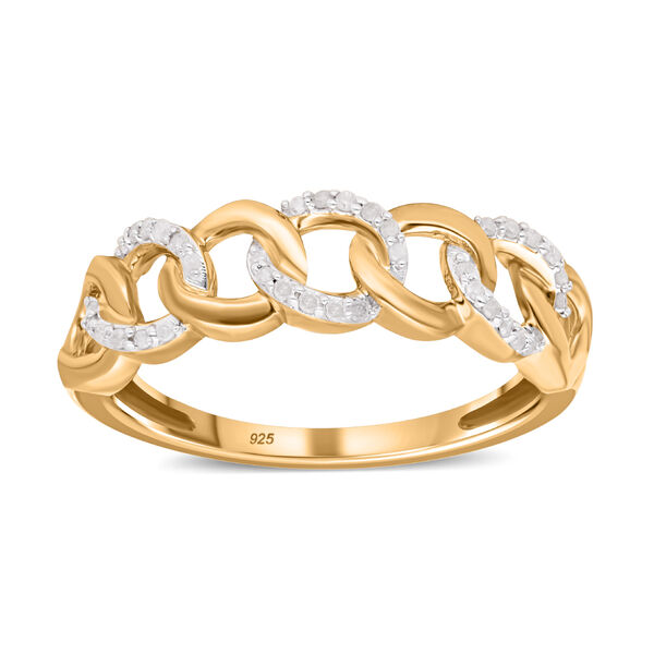 Wei&szlig;er Diamant Ring, 925 Silber Gelbgold Vermeil, (Gr&ouml;&szlig;e 21.00) ca. 0.15 ct