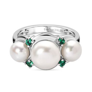 EverTrue S&uuml;&szlig;wasserperle und gr&uuml;ner Zirkonia Ring