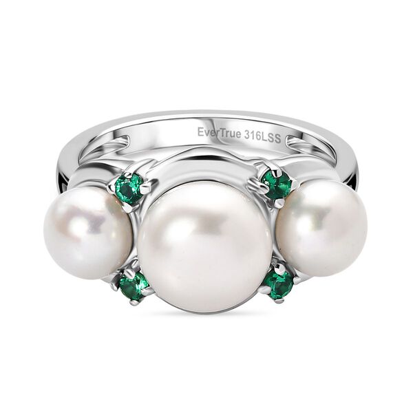 EverTrue S&uuml;&szlig;wasserperle und gr&uuml;ner Zirkonia Ring