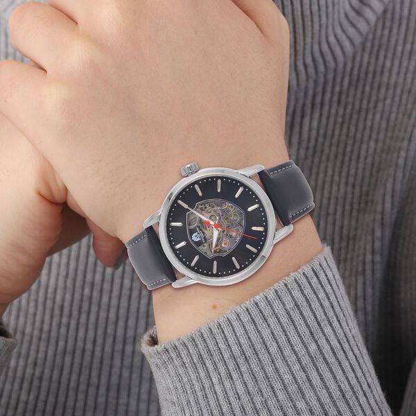 WILLIAM HUNT -  Uhr mit Automatikwerk, 5 ATM Wasserbest&auml;ndigkeit, Skelettdisplay und schwarzem Lederarmband, 25 cm image number 3