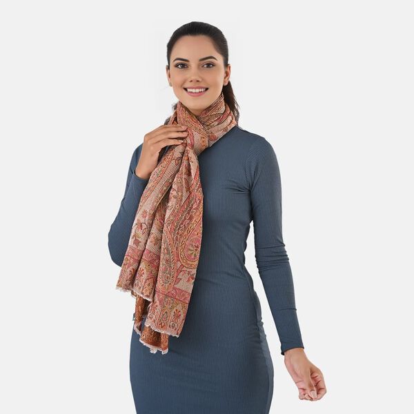 Luxuri&ouml;ser Merino-Seide Jacquard-Schal, 70 x 200 cm, Beige image number 3