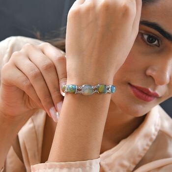 Feuer Labradorit Armband, ca. 19 cm, 925 Silber platiniert ca. 26.11 ct