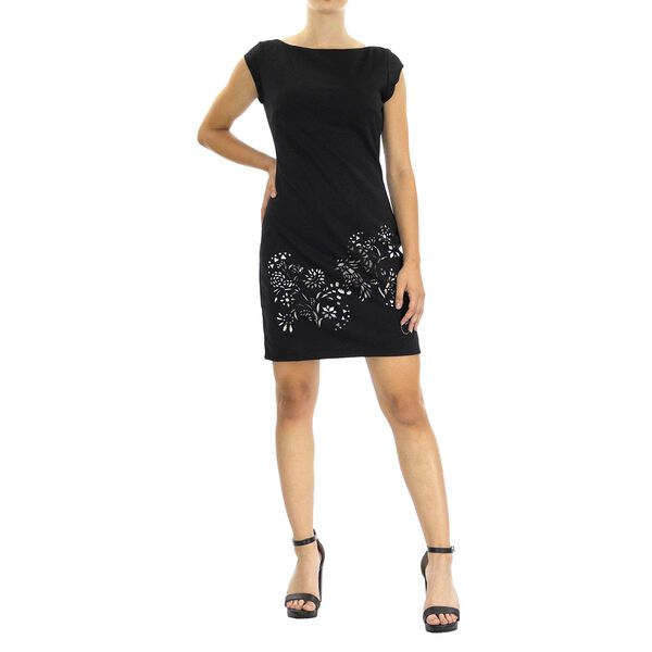 DESIGUAL, Designer-Kleid mit kurzen &Auml;rmeln und floralem Laserschnitt, Schwarz, Gr&ouml;&szlig;e 40 image number 3