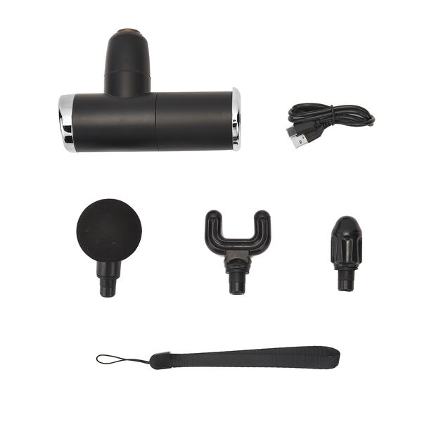 Mini-Massagepistole mit 4 abnehmbaren Massagek&ouml;pfen, Gr&ouml;&szlig;e 15,3x4,6 cm, Schwarz image number 7