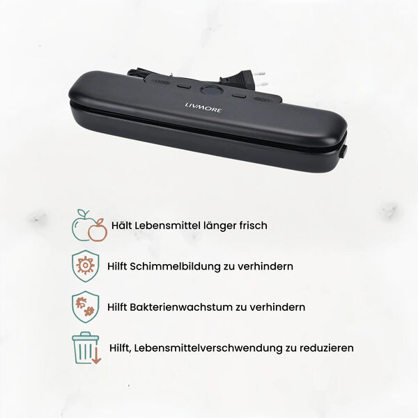 LIVMORE Vakuumierger&auml;t mit Schwei&szlig;- und Vakuumfunktion, inkl. Rollenbeutel und 10 Vakuumbeuteln, Schwarz image number 5