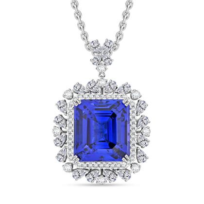 CHAIRMAN VAULT COLLECTION - AAAA Tansanit, Wei&szlig;er Diamant Anh&auml;nger, zertifiziert und gepr&uuml;ft, 950 Platin ca. 27.39 ct
