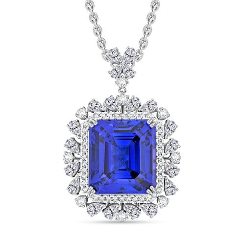 Chairman's Vault Collection - zertifiziert und geprüft RHAPSODY AAAA Tansanit und VS-EF Diamant Anhänger mit 45cm Kette in 950 Platin - 27,39 ct. image number 0