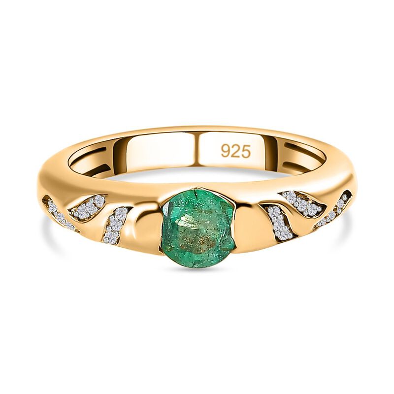 Kagem Sambischer Smaragd, Weißer Zirkon Ring, 925 Silber vergoldet (Größe 20.00) ca. 0.58 ct image number 0
