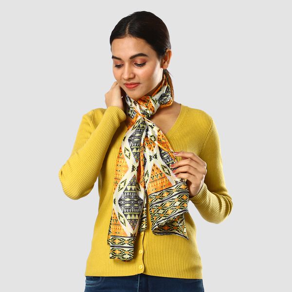 100% nat&uuml;rlicher Satin Seiden Schal, Rhombus Muster, Orange image number 3