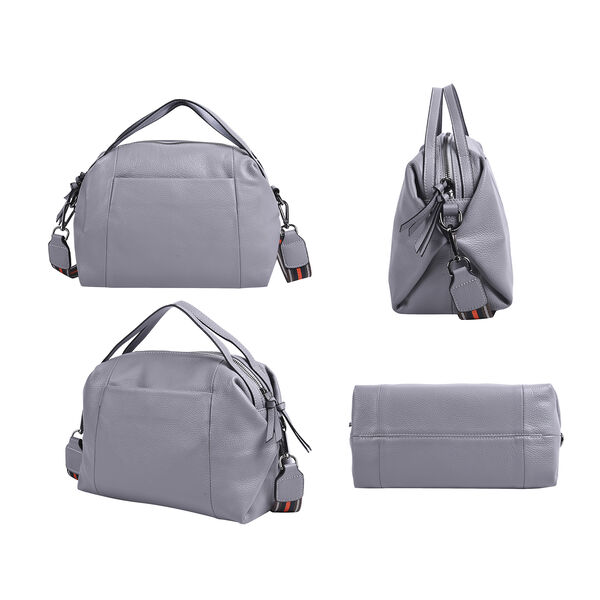 Exklusive Lederkollektion, Umh&auml;ngetasche, echtes Leder mit Futter, Rei&szlig;verschluss und mehreren Taschen, Hellgrau image number 2