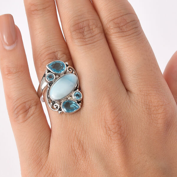 Sajen Silber - Larimar, Schweizer Blauer Quartz Dublett Ring 925 Silber rhodiniert (Gr&ouml;&szlig;e 17.00) ca. 6.10 ct image number 2