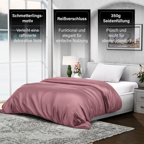 Serenity Night - 100% Maulbeerseide Sommerseidendecke mit Seidenf&uuml;llung Daunenkissen und Seidenkissenbezug Rosa image number 13