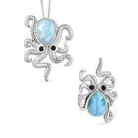 GP Trionfo Kollektion - Larimar, schwarzer Spinell und blauer Saphir Ring und Anhänger mit 45cm Kette