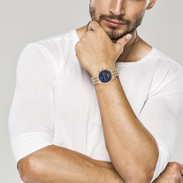 WILLIAM HUNT zweifarbige, wasserdichte Uhr mit Automatikwerk und blauem Zifferblatt, 20cm image number 2