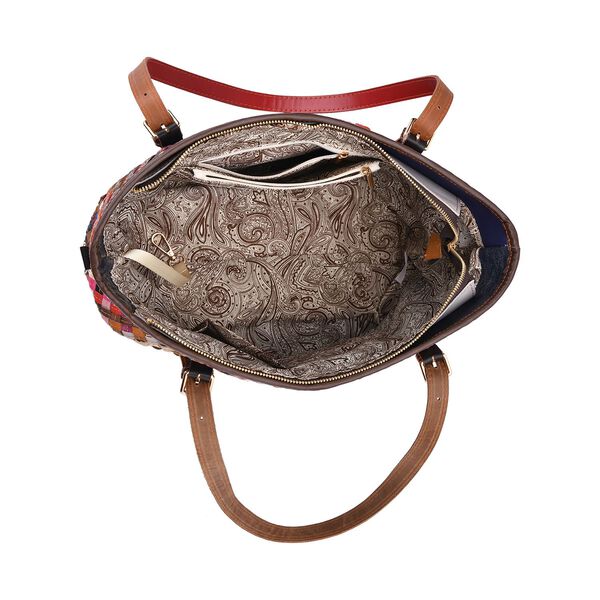 Chaos by Elsie multifunktionale Crossbody- und Schultertasche aus echtem Leder, Multicolor mit gewebtem Muster, RFID-Schutz und Mini-Taschenlampe, 35x14x27 cm image number 6