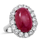 Afrikanischer Rubin (Fissure gefüllt) und weißer Zirkon-Ring, 925 Silber platiniert (Größe 17.00) ca. 14.54 ct