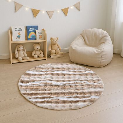 Bubble Kunstfell Teppich, rund, mit Schaumstoffr&uuml;cken, 120 cm Durchmesser, Beige