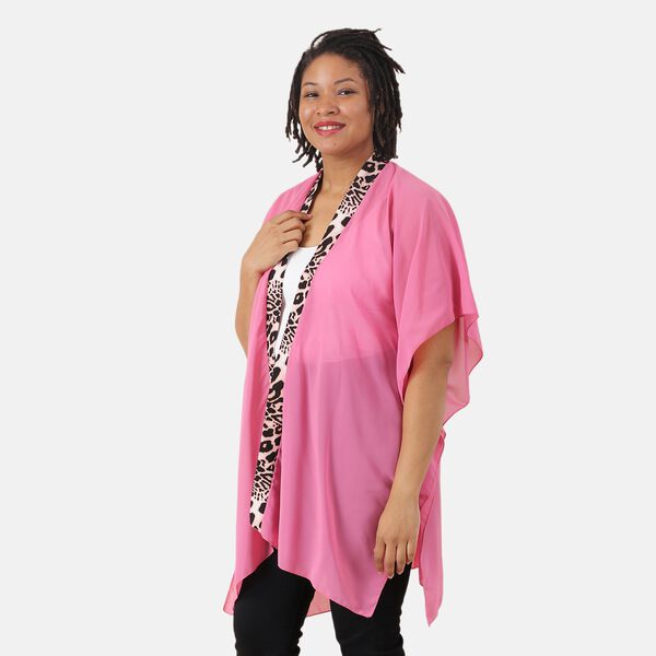 Kimono aus Chiffon mit Leoparden-Bordüre, Einheitsgröße, Rosa  image number 3