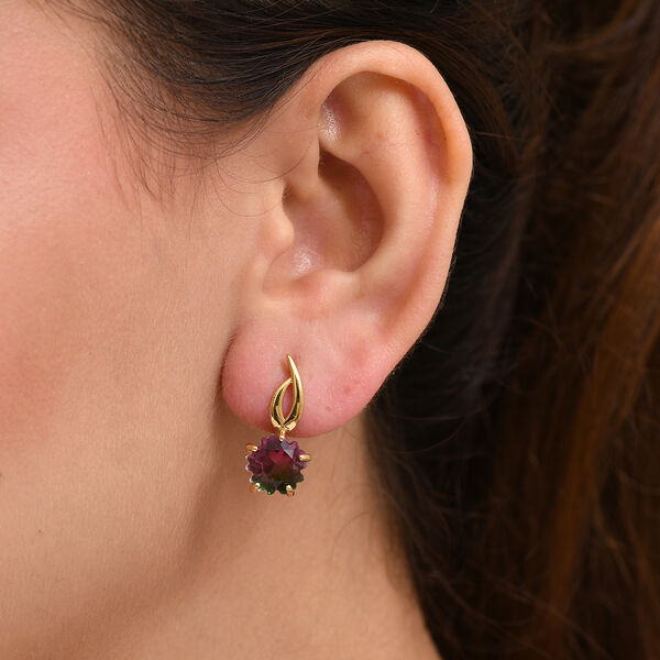 Bloom Flare - D joy Wassermelonen Quarz Triplette Ohrringe 925 Silber 750 Gelb Vergoldet ca. 7,58 ct. image number 3