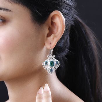 Pfau Quarz Triplette Ohrringe 925 Silber ca. 10,79 ct.