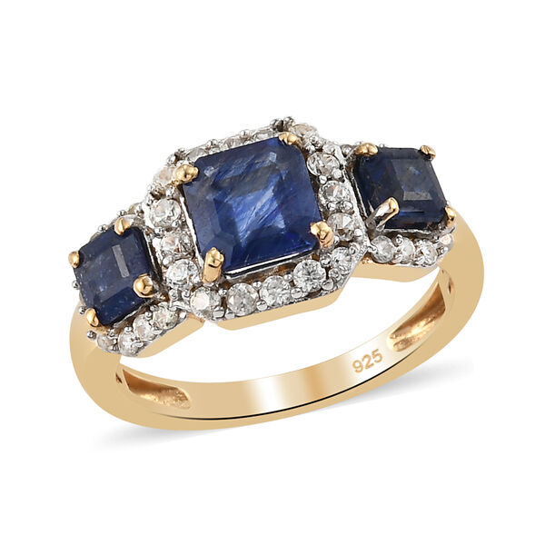 Masoala Saphir und Zirkon-Trilogie-Halo-Ring, 925 Silber vergoldet, 2,91 ct. image number 2