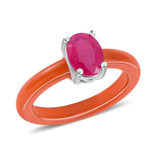 Rote Jade, Afrikanischer Rubin (Fissure gef&uuml;llt) Ring, 925 Silber rhodiniert (Gr&ouml;&szlig;e 20.00) ca. 9.50 ct