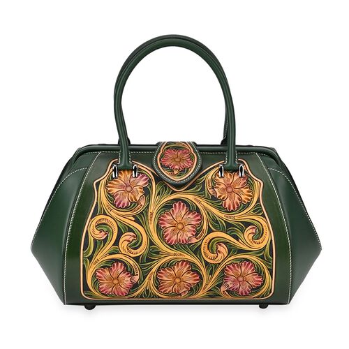 Grand Pelle  - Echtleder Handtasche, 35,5x23x18 cm, dunkelgrün image number 0
