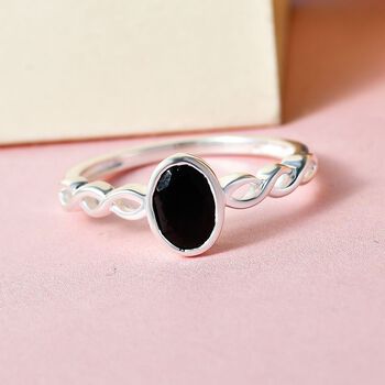 Schwarzer Spinell Ring, 925 Silber (Gr&ouml;&szlig;e 20.00) ca. 0.98 ct