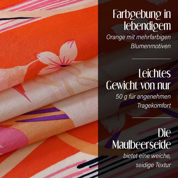 LA MAREY – Satinschal aus Maulbeerseide, Orange mit Blumenmuster image number 3