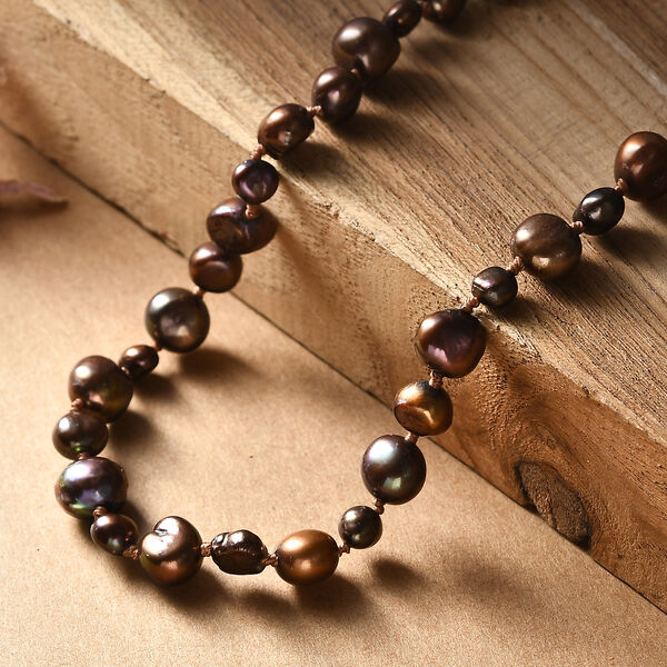 Bronze gefärbte Süßwasserperle Halskette, 86 cm image number 2