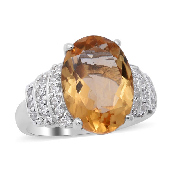 Citrin Ring 925 Silber Platin-Überzug image number 0