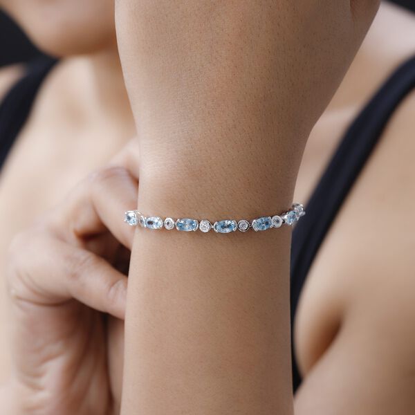 Kambodschanisches, blaues und wei&szlig;es Zirkon Armband, ca. 19 cm, 925 Silber platiniert ca. 12.69 ct image number 3